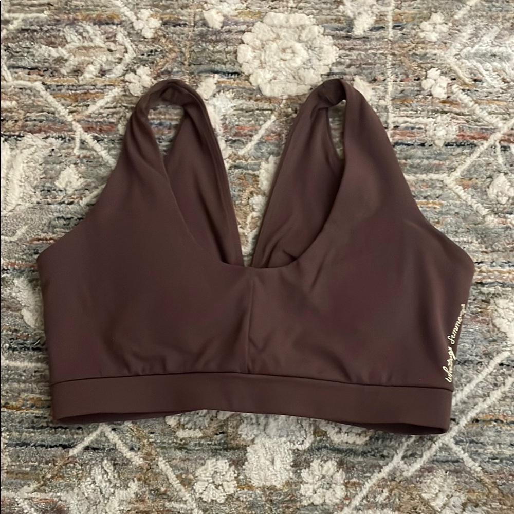 Whitney Simmons Gymshark sports bra in cherry chocolate